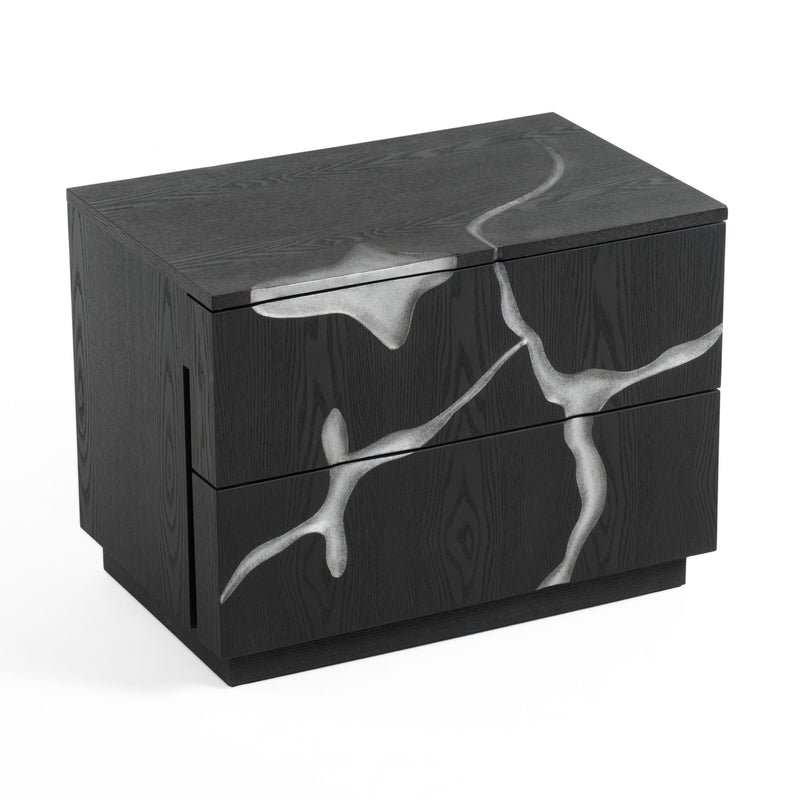 Aspen - Modern Matte Brown Ash & Silver Nightstand — view 3