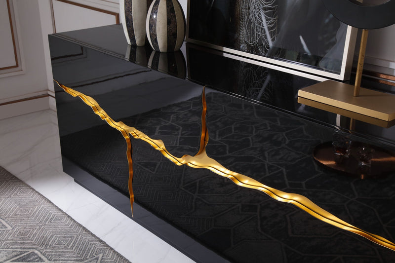 Aspen - Modern High Gloss Black & Gold Buffet — view 5