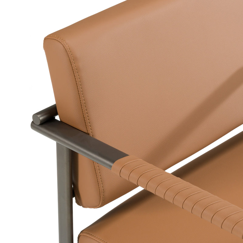 Atlan - Modern Camel Vegan Leather + Dark Gold Dining Chair — view 2