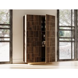Auer- Brown Oak & Gold Wine Rack Cabinet