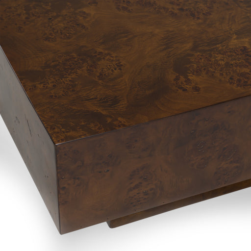 August - Modern Dark Walnut Burl Square Coffee Table — view 2