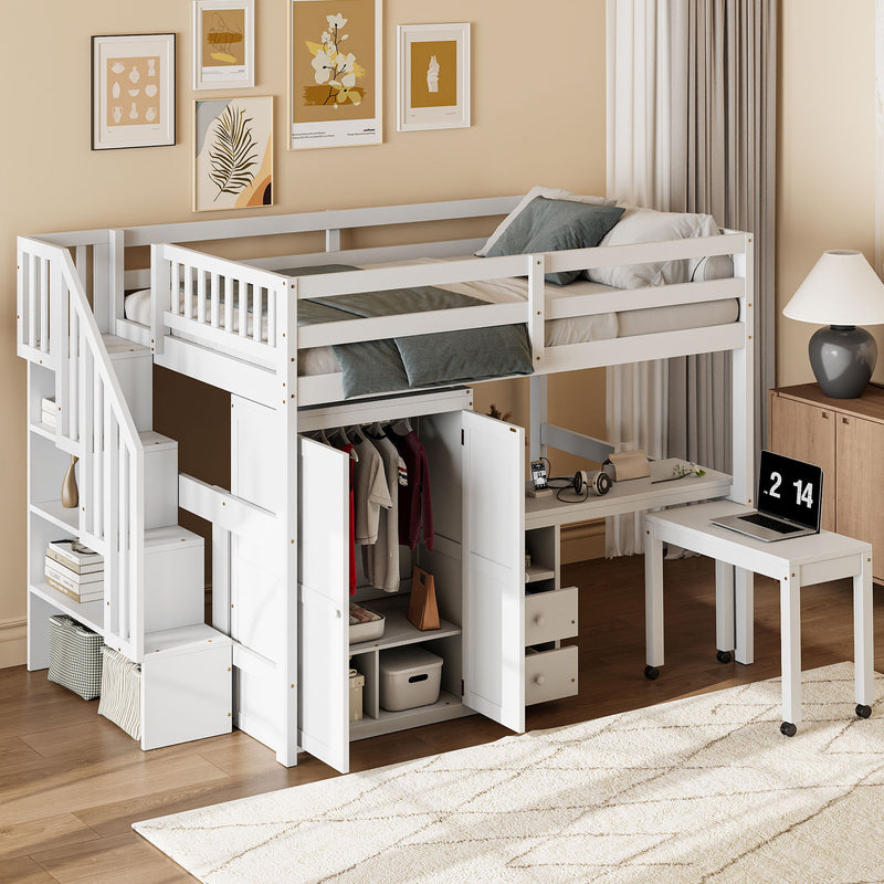 Loft Bed With Stairs, Bookshelf, Drawers, Desk & Wardrobe, Space Saving Multifunctional Furniture - R&R Furniture Gallery (Fountain Valley, CA)