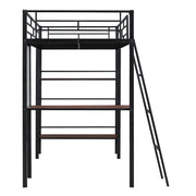 Loft Metal Bed With 3 Layers Of Shelves And Desk, Stylish Metal Frame Bed With board - R&R Furniture Gallery (Fountain Valley, CA)