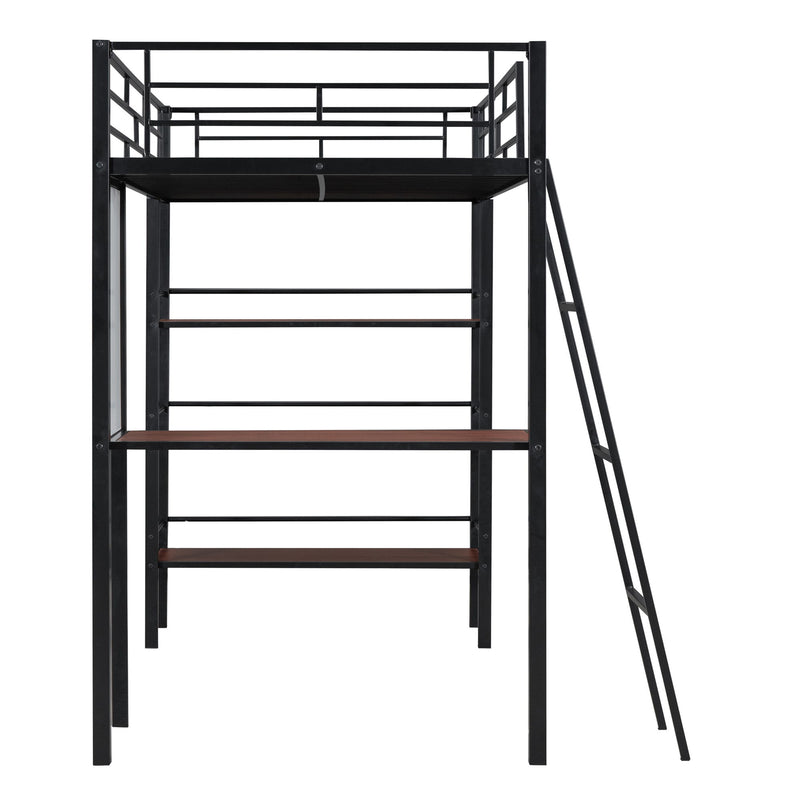 Loft Metal Bed With 3 Layers Of Shelves And Desk, Stylish Metal Frame Bed With board - R&R Furniture Gallery (Fountain Valley, CA)