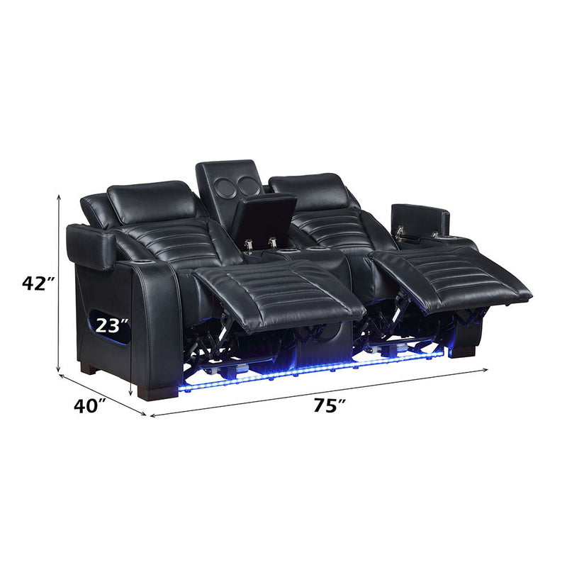 Ephron - Power Motion Loveseat With Console, Power Headrests, LED & Speakers - Black - R&R Furniture Gallery (Fountain Valley, CA)