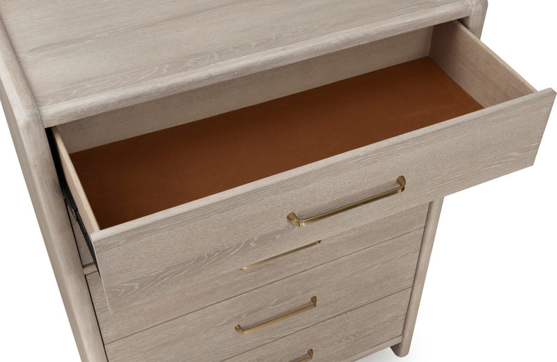 Gardenia Five Drawer Oak Wood Chest in Chai