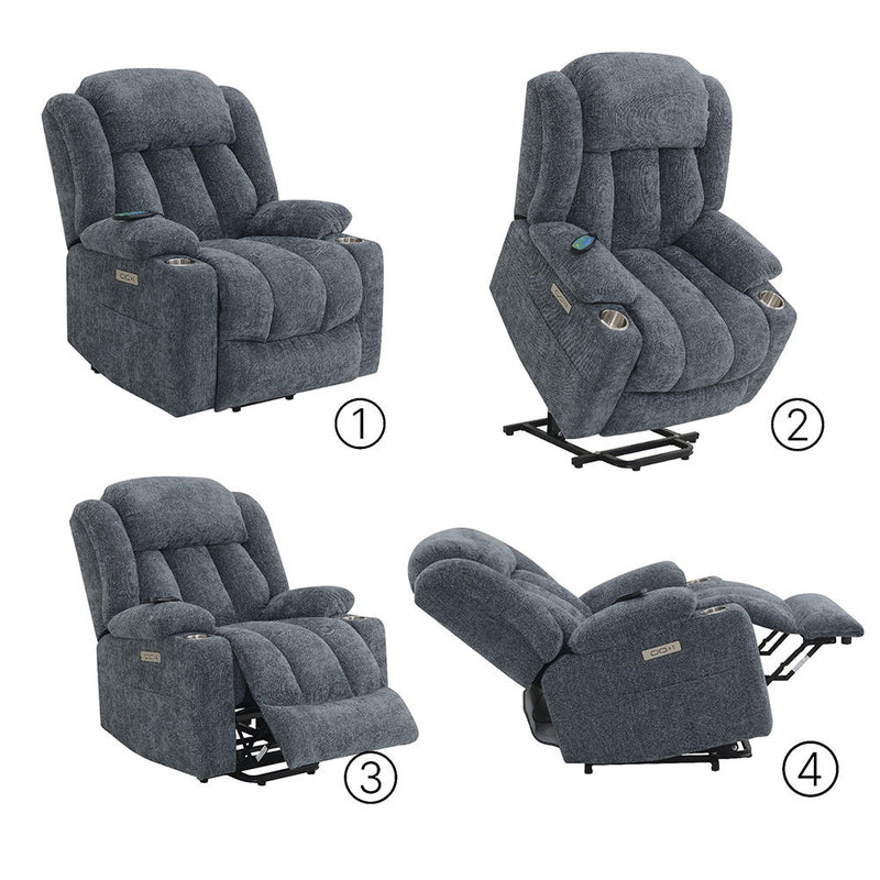 Omarion - Power Recliner With Lift, Heating & Massage - Blue Chenille - R&R Furniture Gallery (Fountain Valley, CA)