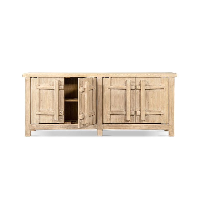 Jennifer Taylor Home Rowan 4-door sideboard cabinet in natural wood finish with sleek design and ample storage space.