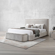 Gray ACME Orane storage bench with cushioned top and wooden legs, featuring built-in storage compartment.