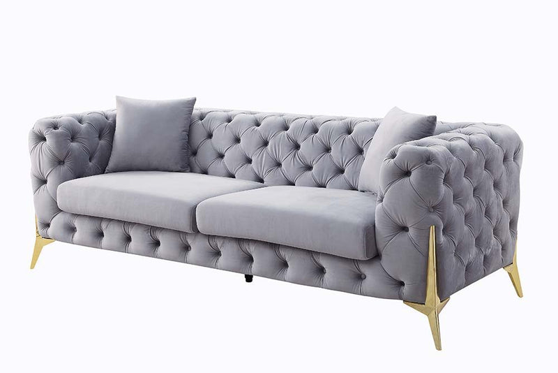 Jelanea - Sofa With 2 Pillows - Gray Velvet & Gold - R&R Furniture Gallery (Fountain Valley, CA)