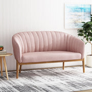 Noble House mid-century modern loveseat with channel-stitched backrest and sleek design, perfect for stylish living rooms.