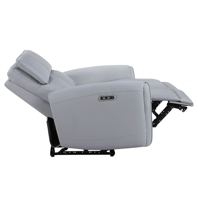 Gray ACME Jeromie power motion loveseat with USB port, featuring reclining seats and synthetic leather upholstery.
