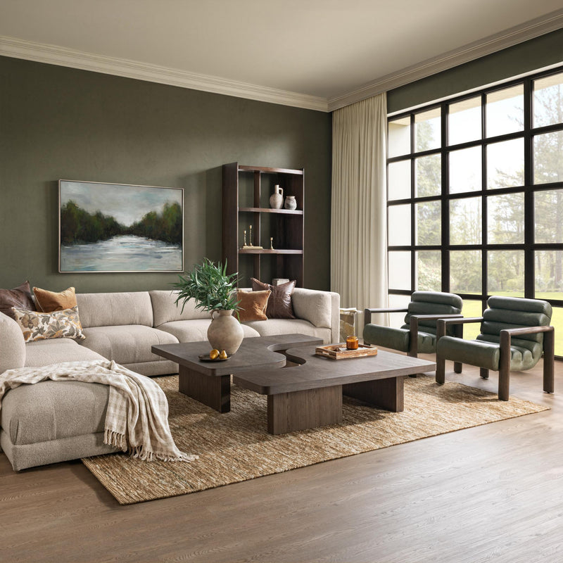 Classic Home Melina coffee table with a sleek wooden surface and modern design, perfect for living room decor.