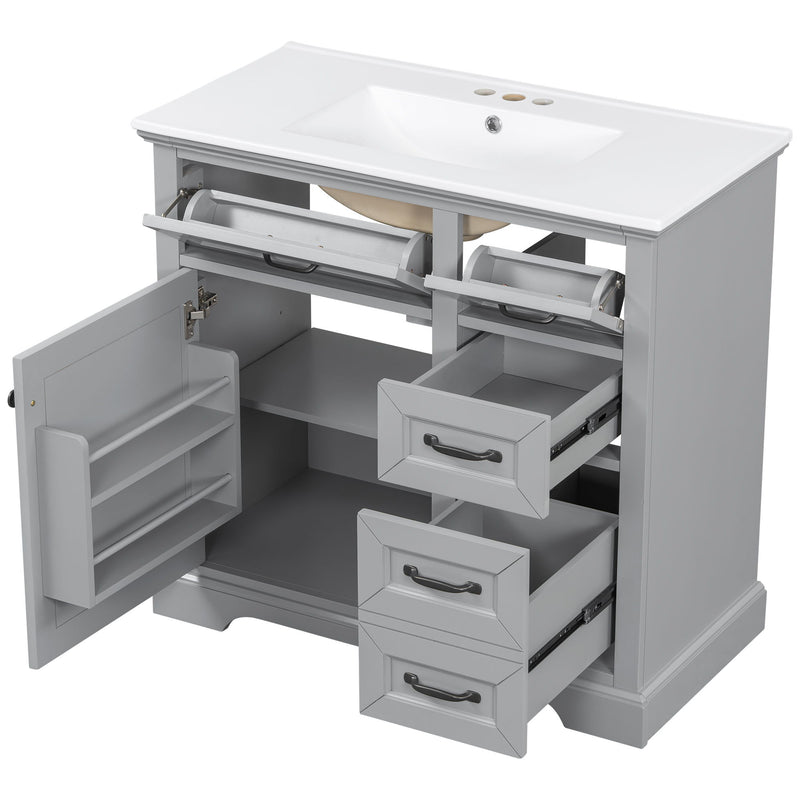 36" Bathroom Vanity With Sink, 2 Tip-Out Drawers, Soft Close Hinges - R&R Furniture Gallery (Fountain Valley, CA)