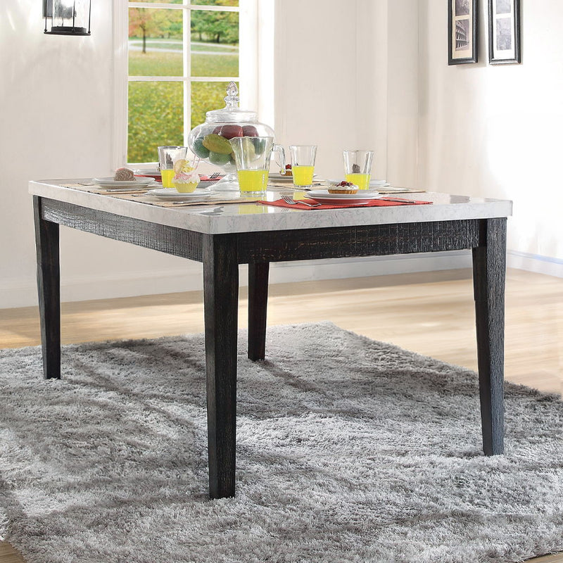 Nolan - Dining Table - White Natural Marble Top & Salvage Dark Oak - R&R Furniture Gallery (Fountain Valley, CA)