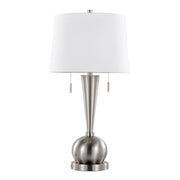 Set of two Lumi Source Jules contemporary table lamps with nickel finish, white shades, and built-in USB ports.