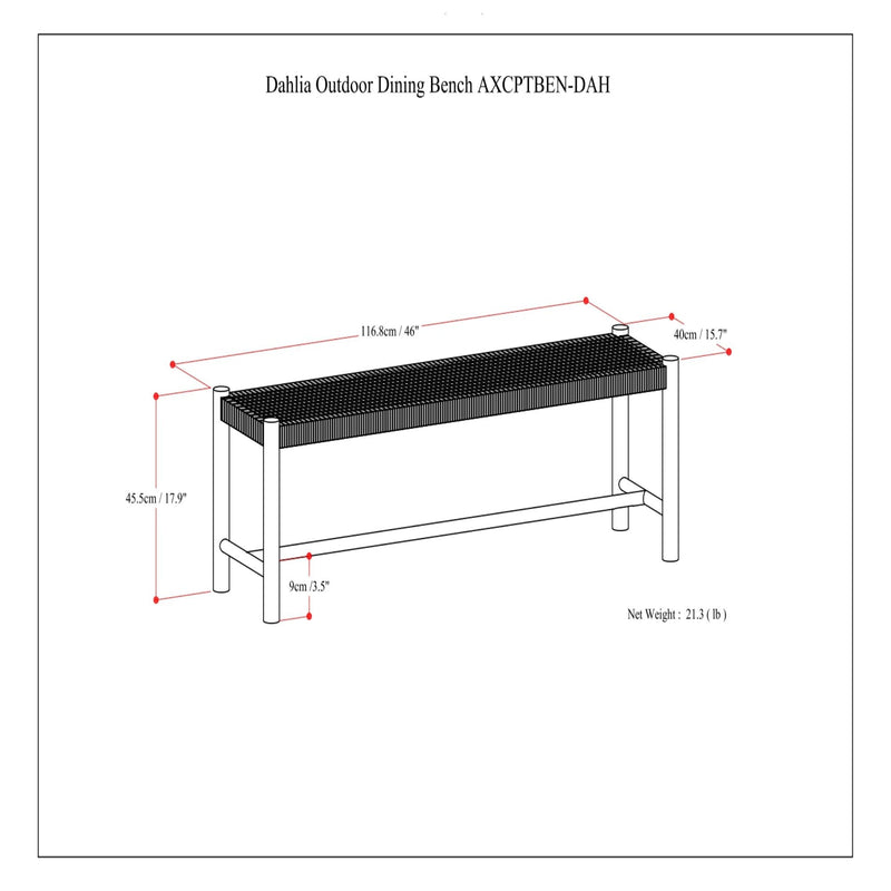 Contemporary Dahlia outdoor indoor accent bench by Simpli-Home with a sleek wooden seat and metal frame for versatile seating.