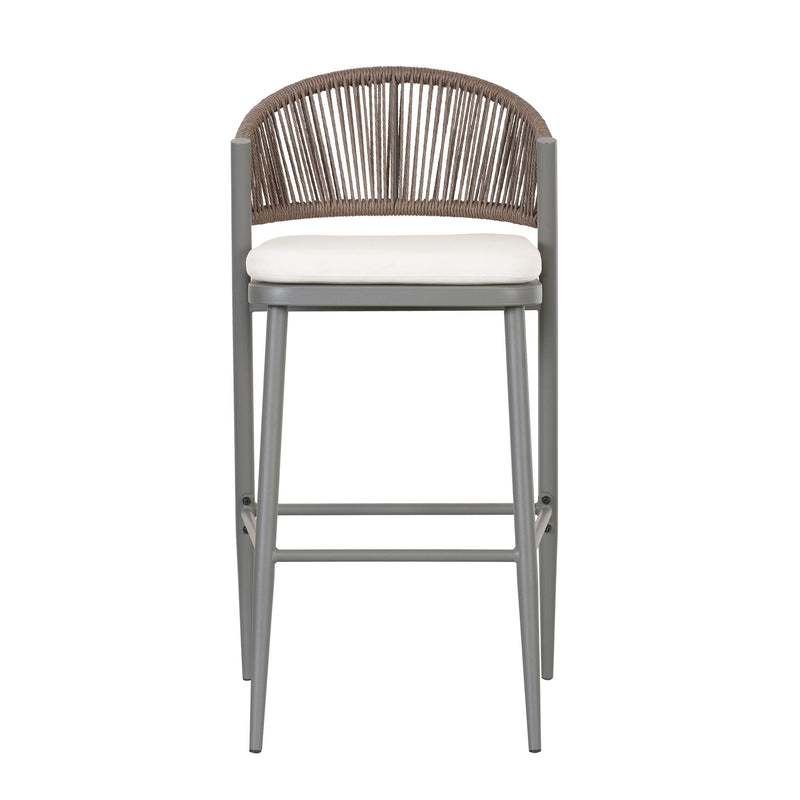 Outdoor Bar Height Metal Frame Counter Stools With Scallop Shaped Backrest & Water Resistant Cushions - R&R Furniture Gallery (Fountain Valley, CA)