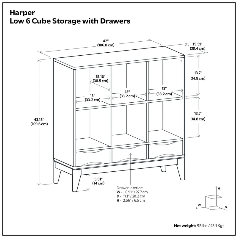 Harper - Low 6 Cube Storage With Drawers - Walnut Brown - R&R Furniture Gallery (Fountain Valley, CA)
