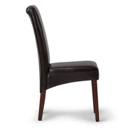 Set of two Avalon Deluxe Parson dining chairs by Simpli-Home with upholstered seats and wooden legs, elegant and comfortable for dining rooms.