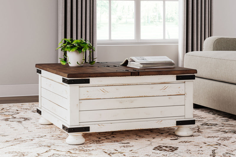 Wystfield - Cocktail Table with Storage - White / Brown - R&R Furniture Gallery (Fountain Valley, CA)