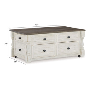 Havalance - Lift Top Cocktail Table with Storage Drawers - White / Gray