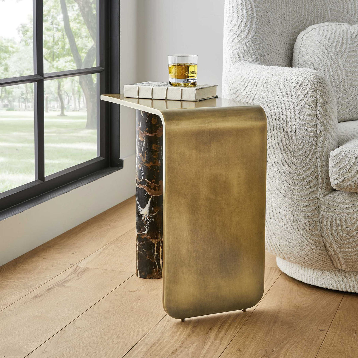 Pillar of Strength - Accent Table - Black / Brass / Brown