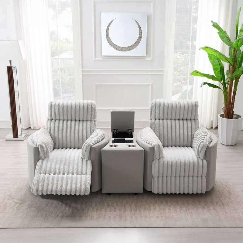 Emee - Console With USB - Gray Corduroy - R&R Furniture Gallery (Fountain Valley, CA)