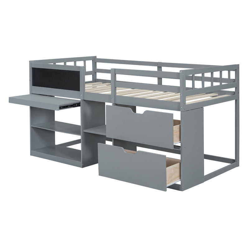 Low Loft Bed With Rolling Desk, Shelf And Drawers - R&R Furniture Gallery (Fountain Valley, CA)