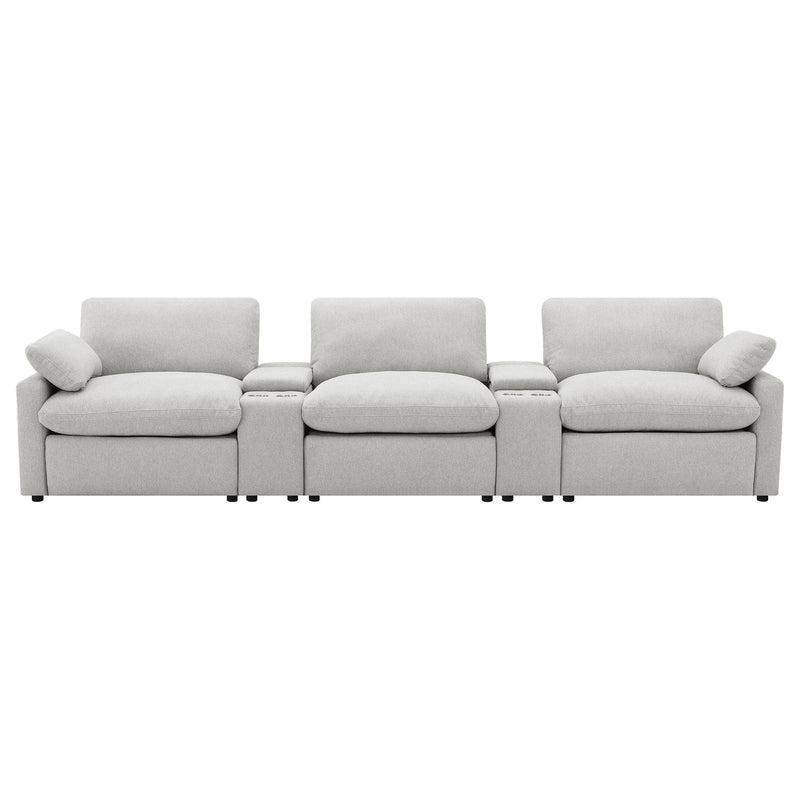Hollander - 5 Piece Power Home Theater Seating Set With Reclining Comfort And Dual Storage Consoles - Gray