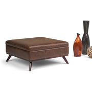 Owen - Square Coffee Table Storage Ottoman - Distressed Chestnut Brown - R&R Furniture Gallery (Fountain Valley, CA)