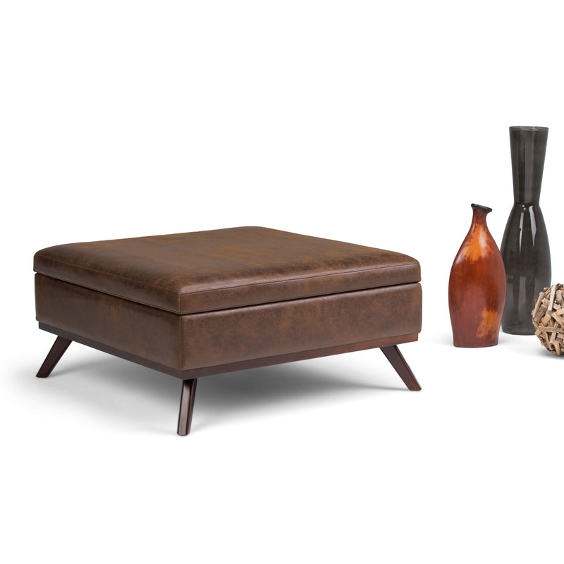 Owen - Square Coffee Table Storage Ottoman - Distressed Chestnut Brown - R&R Furniture Gallery (Fountain Valley, CA)
