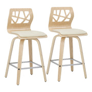 Lumi Source Folia mid-century modern counter stool set with footrests, featuring sleek wooden seats and sturdy metal legs.