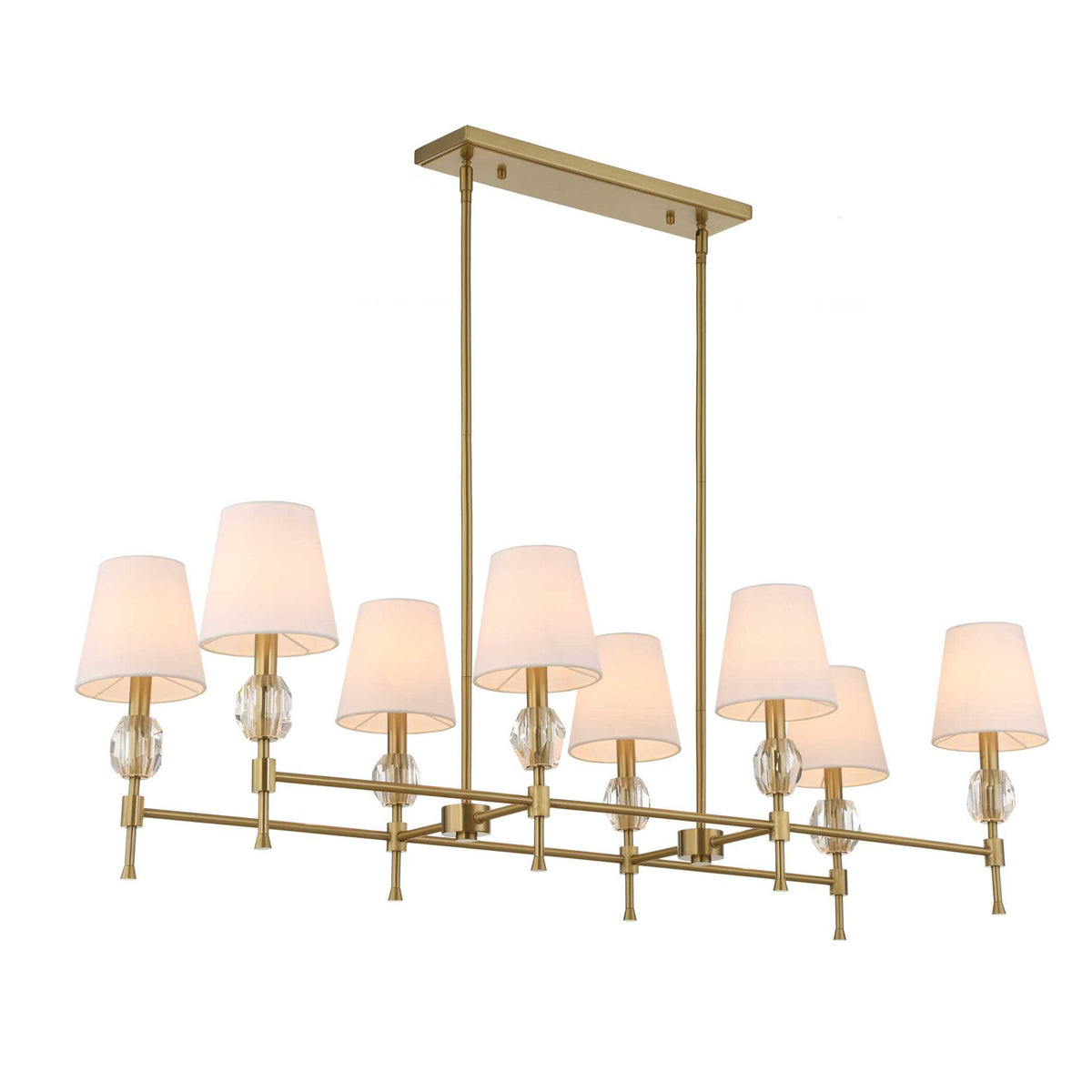 Uttermost Arques 8-light linear chandelier with white and gold finish, showcasing modern design and elegant lighting.