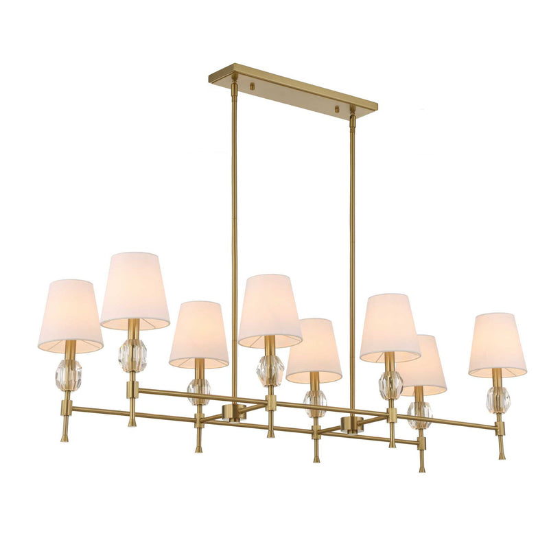 Uttermost Arques 8-light linear chandelier with white and gold finish, showcasing modern design and elegant lighting.