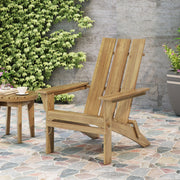 Outdoor foldable Adirondack arm chair with slat back in natural wood finish by Noble House.