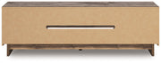 Signature Design by Ashley Zadilyn TV stand with fireplace option, showcasing a modern wood finish and integrated fireplace feature.