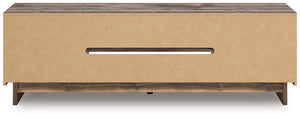 Signature Design by Ashley Zadilyn TV stand with fireplace option, showcasing a modern wood finish and integrated fireplace feature.