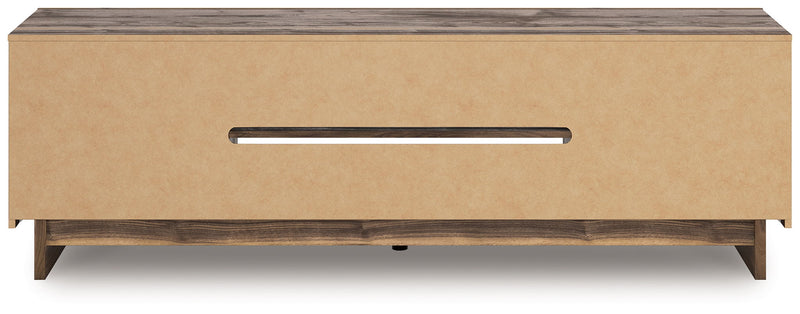 Signature Design by Ashley Zadilyn TV stand with fireplace option, showcasing a modern wood finish and integrated fireplace feature.