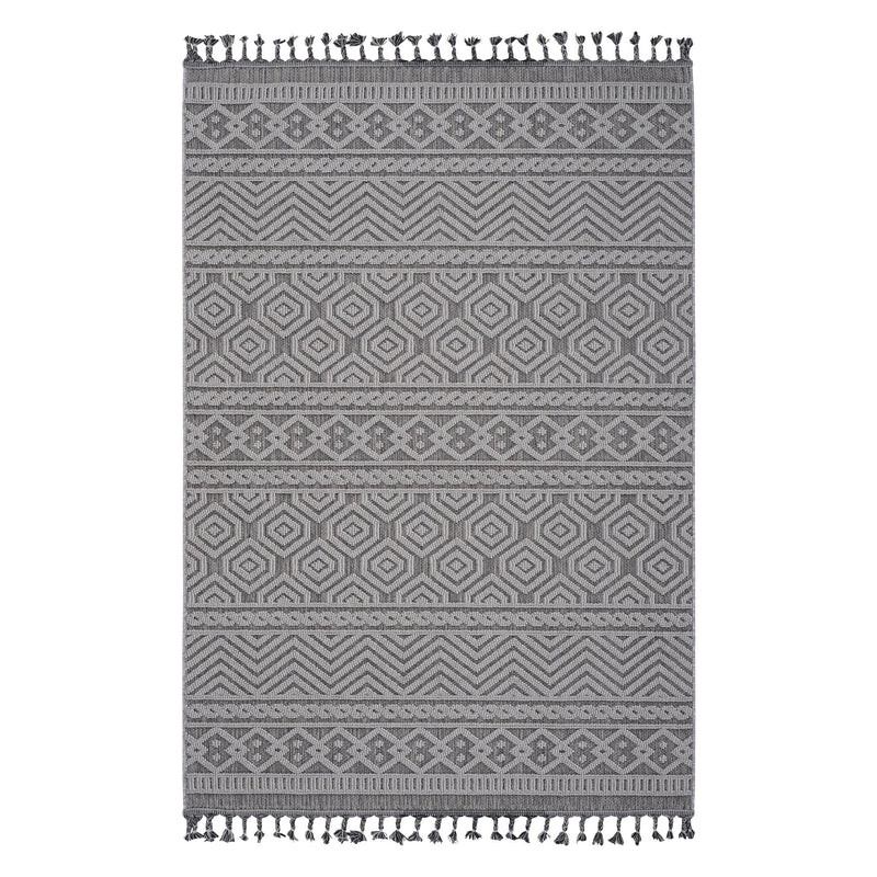 Guros - 6' X 9' Geometric Indoor / Outdoor Area Rug - Gray / White - R&R Furniture Gallery (Fountain Valley, CA)