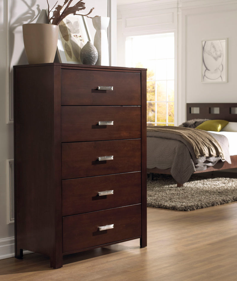 Riva Five Drawer Chest in Chocolate Brown (2024) - R&R Furniture Gallery (Fountain Valley, CA)
