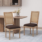 French Country Dining Chair With Rectangular Cane Backrest And Smooth Upholstered Seating - R&R Furniture Gallery (Fountain Valley, CA)