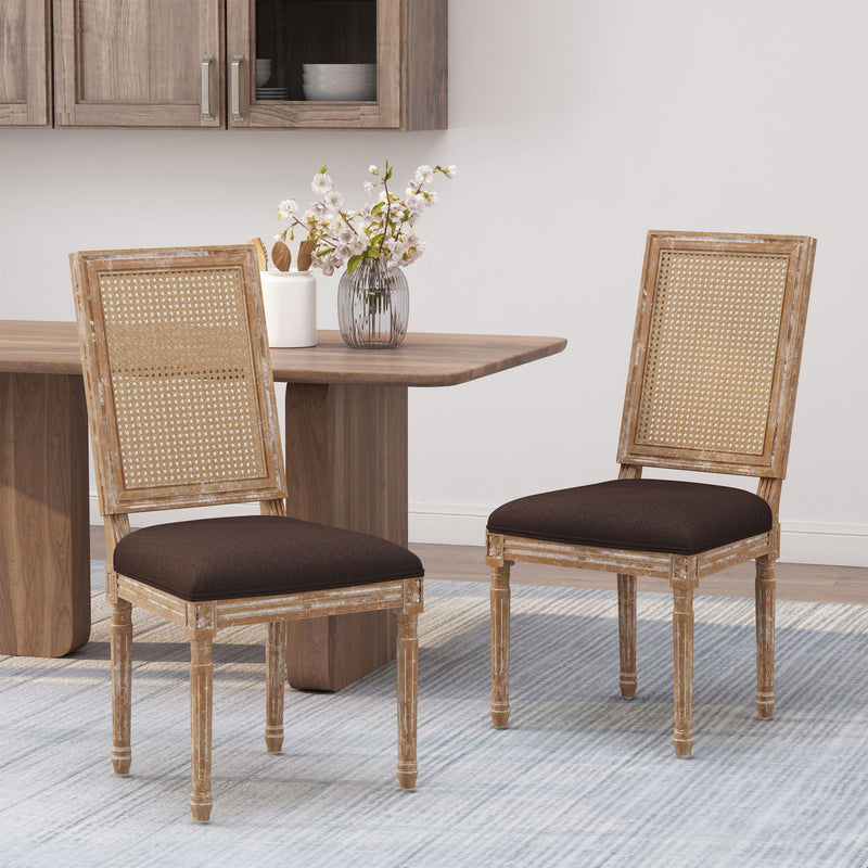 French Country Dining Chair With Rectangular Cane Backrest And Smooth Upholstered Seating - R&R Furniture Gallery (Fountain Valley, CA)