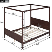DreamHaus canopy platform bed with headboard, footboard, and slat support legs, showcasing its sturdy frame and elegant design.