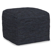 Simpli-Home Fredrik handcrafted square accent pouf with neutral fabric and sturdy construction, perfect for living room decor.
