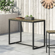 Outdoor industrial-style Acacia wood bar table by Noble House, featuring a sturdy design perfect for outdoor entertaining.