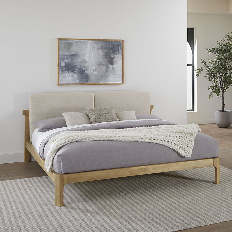 Furano Full-size Upholstered Two Cushion Platform Bed in Ginger and Natural Linen