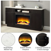 Jaramillo - Server With Fireplace - Engineered Marble & Rustic Espresso - R&R Furniture Gallery (Fountain Valley, CA)