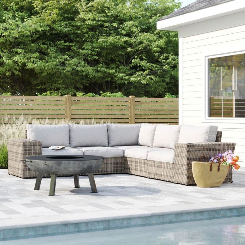 Wide Outdoor Wicker Patio Sectional With Cushions & Reversible Design - Gray - R&R Furniture Gallery (Fountain Valley, CA)