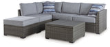 Petal Road - Loveseat Sectional, Ottoman, Table Set (Set of 4) - Gray - R&R Furniture Gallery (Fountain Valley, CA)